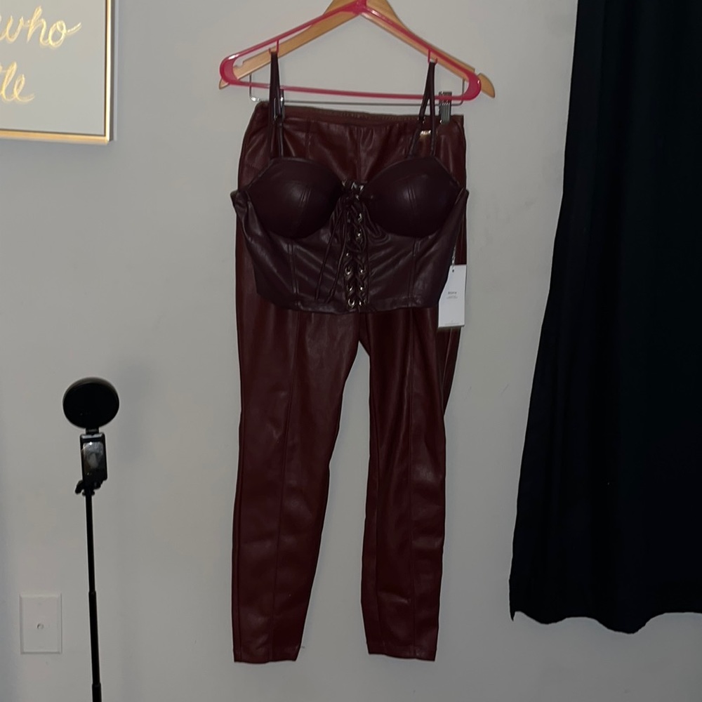 Super cute Two piece pleather set with sexy corset top and skinny pant